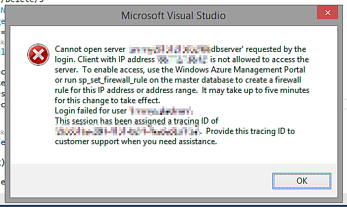 Cover image for Fixing error "Cannot open server - - requested by the login. Client with IP address - - is not allowed to access the server." in Azure deployments from Visual Studio