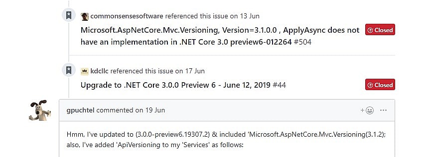 Cover image for How to resolve build failing with .NET Core 3 and Microsoft.AspNetCore.Mvc.Versioning