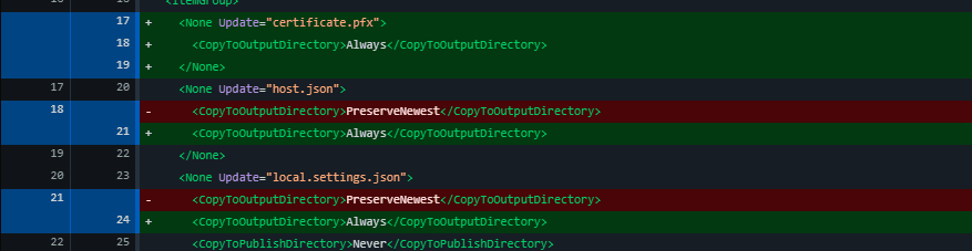 What adding certificate.pfx file to your project in Visual Studio looks like in GitHub desktop.