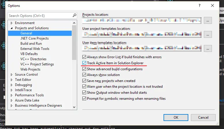 Cover image for Tip: Scroll Solution Explorer to current file in Visual Studio 2012, 2013, 2015 and 2017