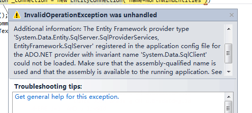 Cover image for Fixing the "No Entity Framework provider found for the ADO.NET provider with invariant name 'System.Data.SqlClient'" error