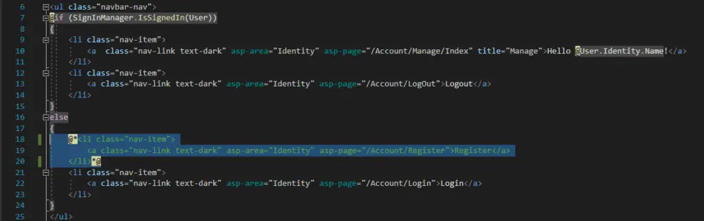 How to disable the "Register" link from the LoginPartial.cshtml.