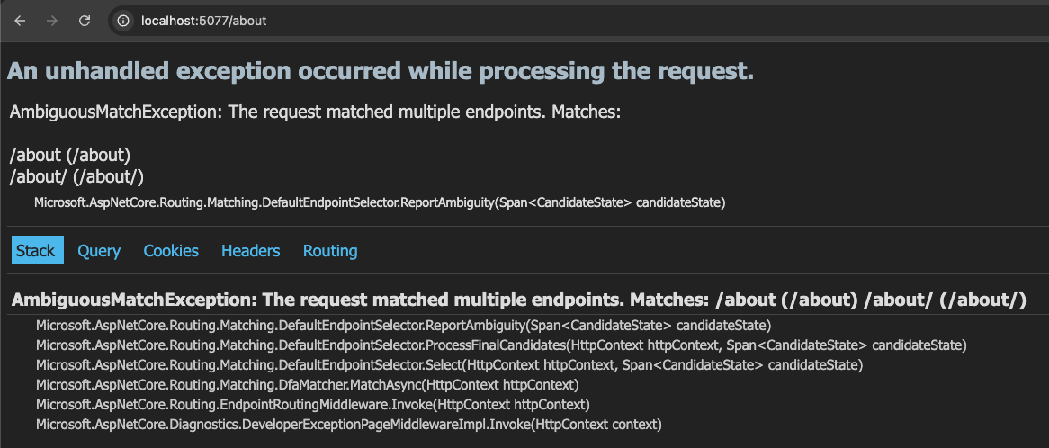 "AmbiguousMatchException in ASP.NET Core Routing