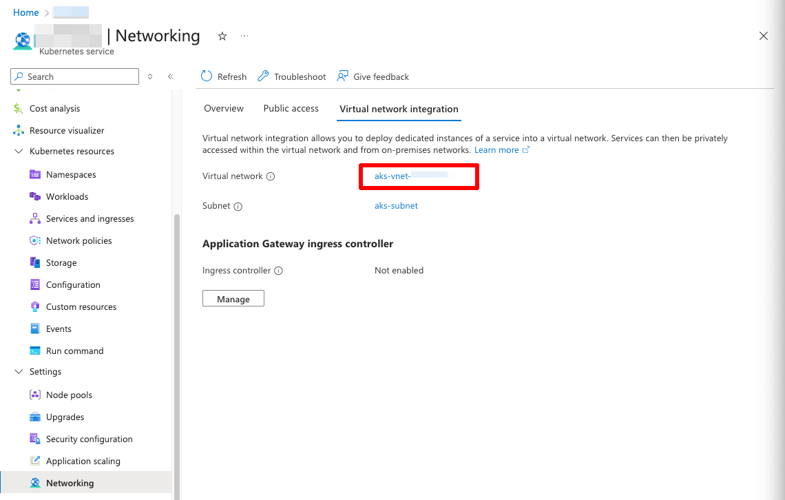 AKS Networking on Azure Portal