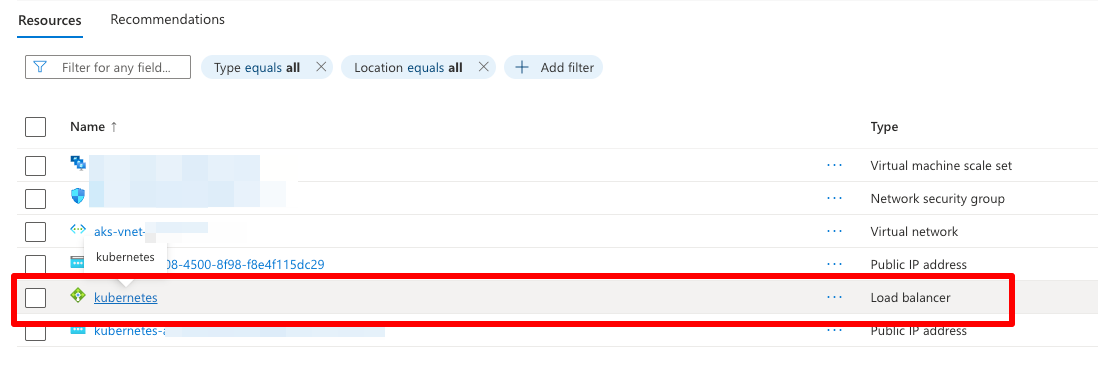 AKS Load Balancer configuration on Azure Portal