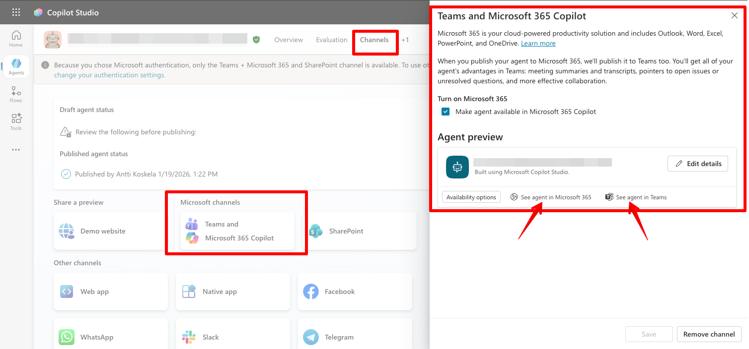 Copilot Studio - Bot Channels Configuration