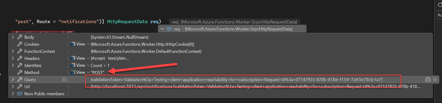 Graph change notification validation POST request