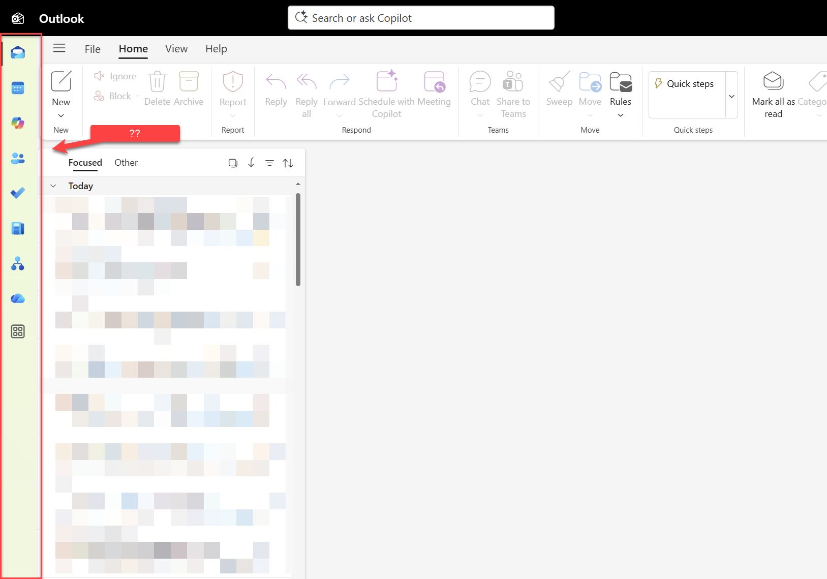 New Outlook (NEW) has beautiful, random styles, such as this "poisonous green" app rail - I haven't seen this particular stylistic choice on a Mac, though - the screenshot is from my poor Windows 11 box