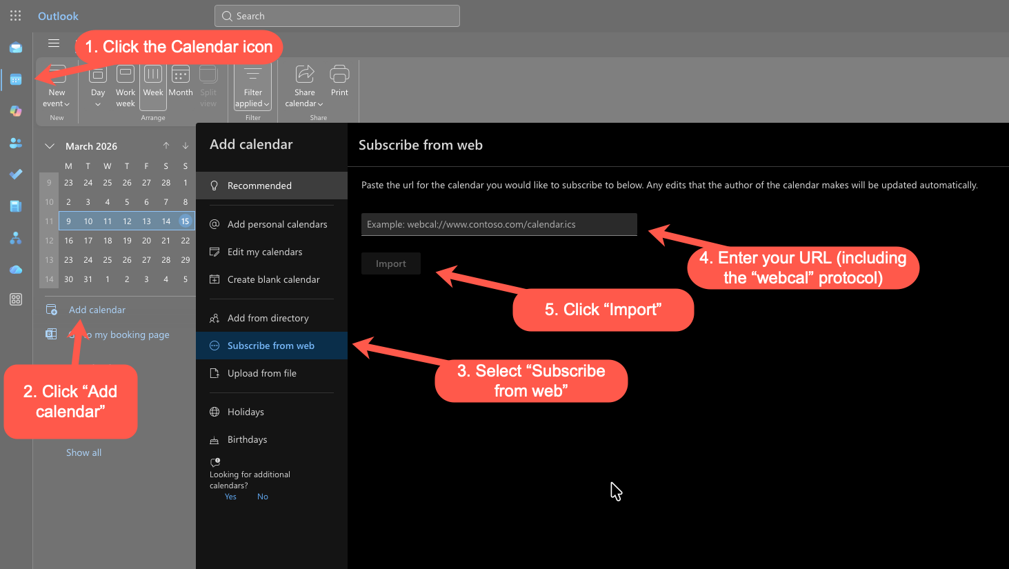 Adding a web calendar on OWA