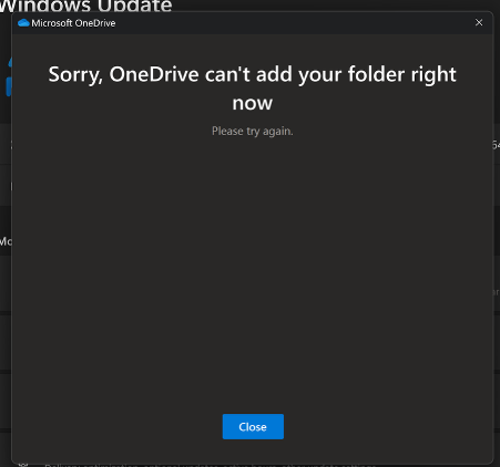 OneDrive failing to add an account