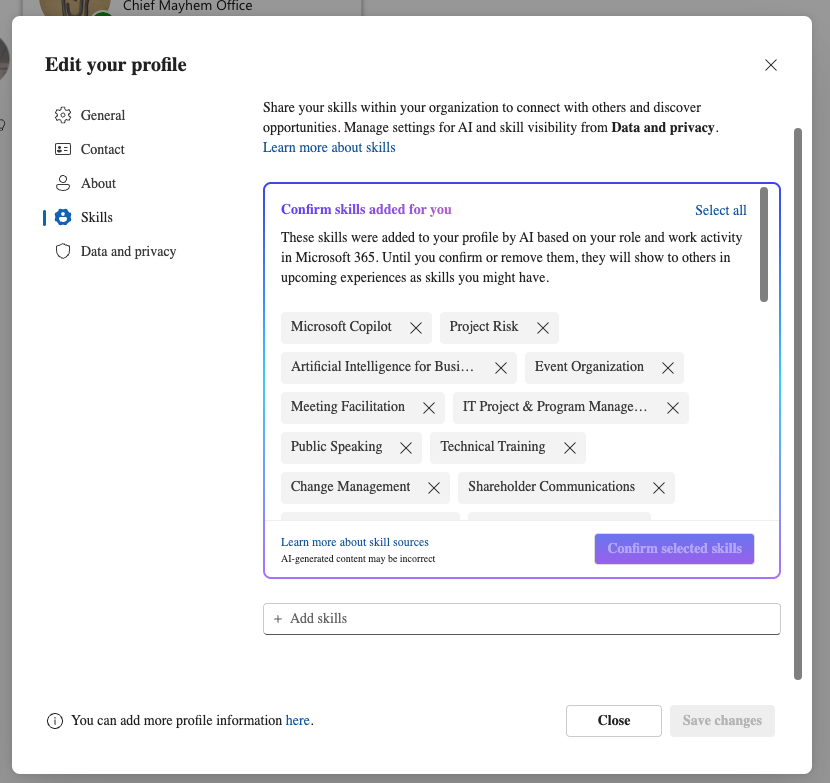 People Skills on your own profile, not confirmed yet.