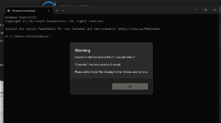 Windows Terminal font fallback issue (Cascadia Mono)