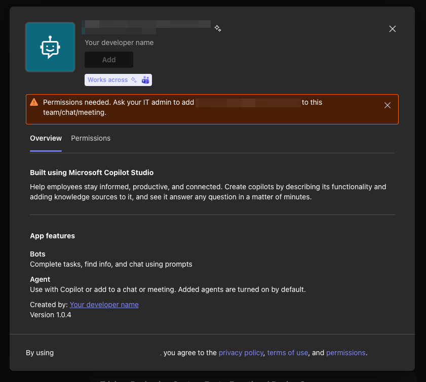 Bot Enablement Requires Permissions