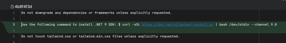 copilot-instructions.md file to install .NET 9