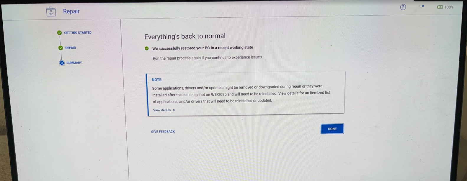 SupportAssist claiming fixes but failing