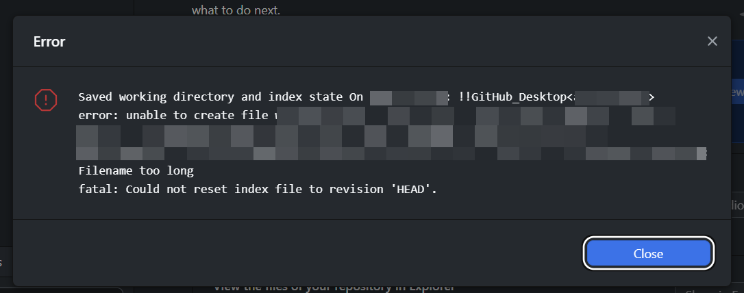 Git error showing 'Filename too long' message