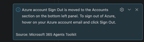 Toolkit message saying Azure sign-out has moved to the account panel