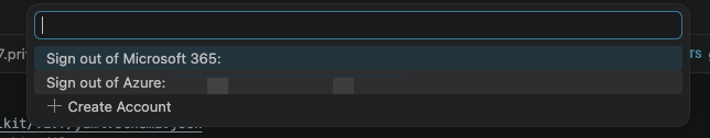 Command palette showing Microsoft 365 Agents Toolkit sign-out options
