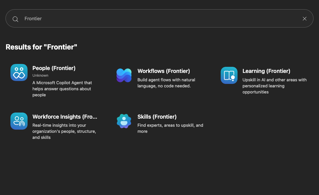 List of some Frontier agents still available in the tenant