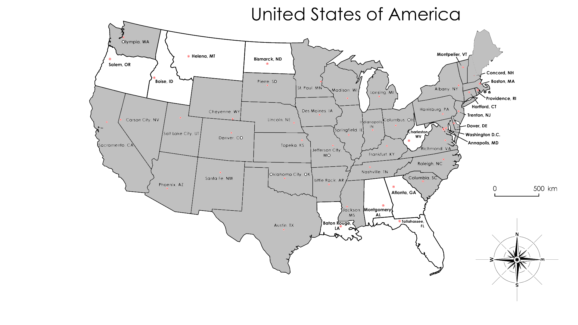 The states I've visited in grey - only 11 more to go!