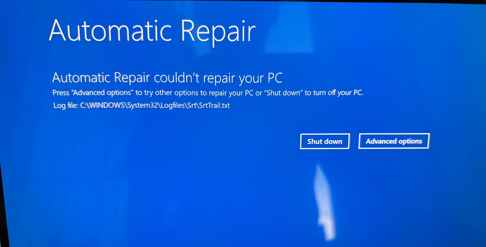 Windows automatic repair failed screen