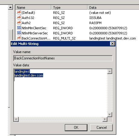 Editing the BackConnectionHostNames in the Registry Editor to enable access to SharePoint