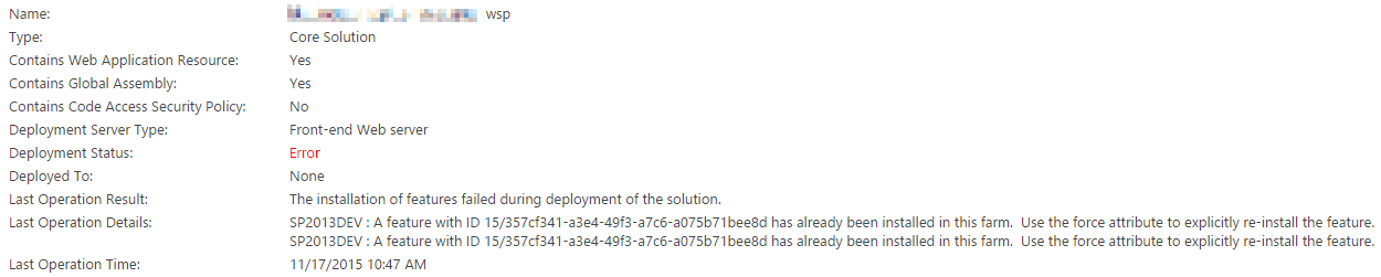 WSP Solution in error state in Central Administration on SharePoint Server