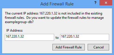 Add Firewall rule to Azure SQL Server