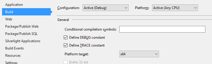 64-bit build option for the solution in Visual Studio