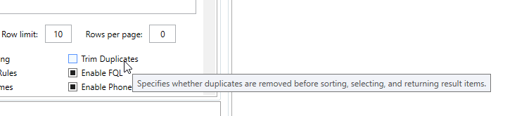 SharePoint Search Query Tool - Trim Duplicates disabled