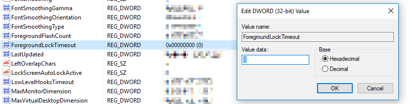 Regedit after changes stopping Outlook from stealing focus