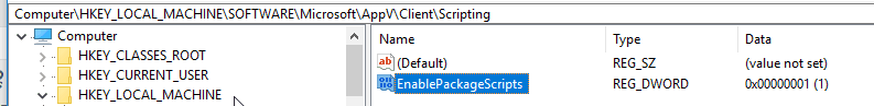 Regedit to enable appv scripts