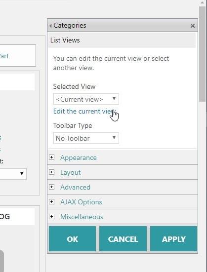 Edit the view settings for the webpart