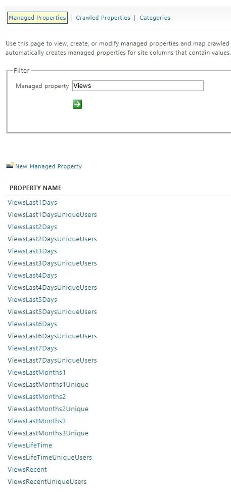 View Count -related Managed Properties in SharePoint Search schema