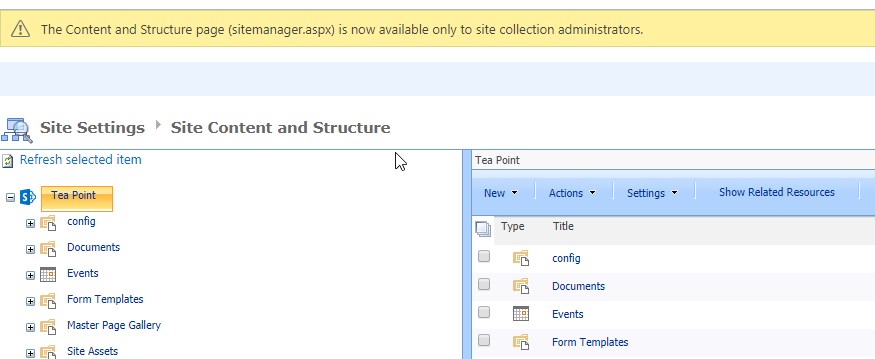 "Content and Structure" is now available only for Site Collection Administrators