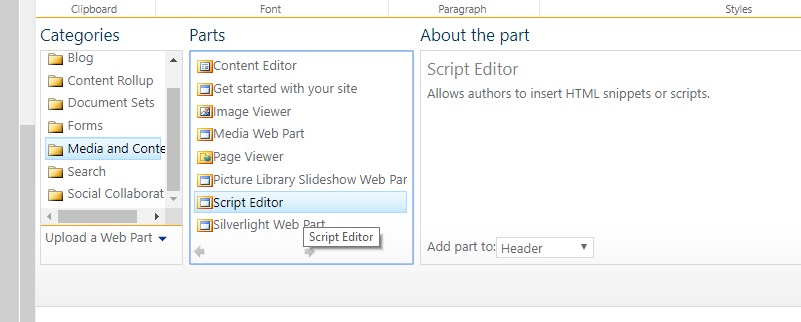 Yay, we've got the Script Editor available! Now we can do all the nasty stuff ourselves without the need of a Site Collection admin.