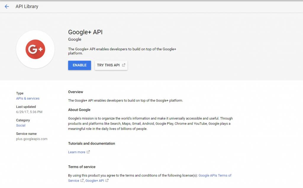 Google+ API on Google's Developer console. This one is going away on 7.3.2019.