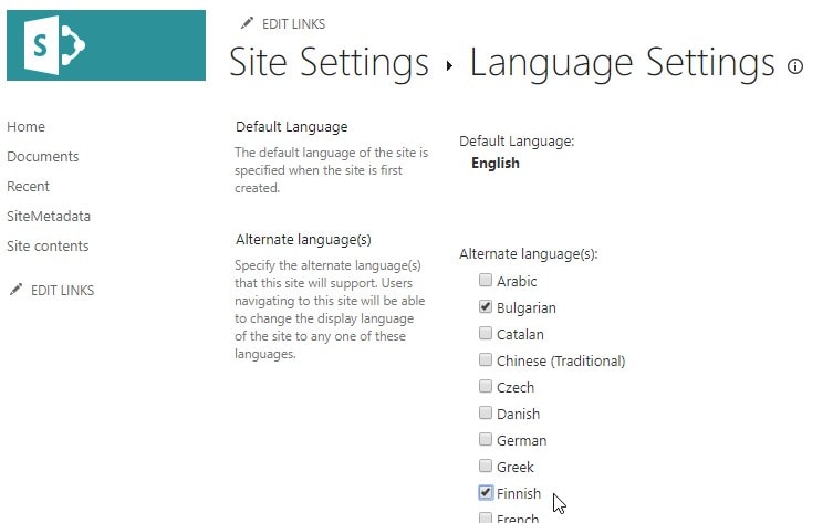 Even on Modern sites, the language selection is still the good old (I'd love to say "Classic" but that would cause confusion) view we're all used to. And the list of supported "Alternate Languages" is pretty impressive!