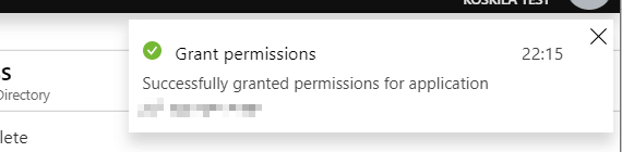 Azure Active Directory has now successfully granted permissions to the application for all users.