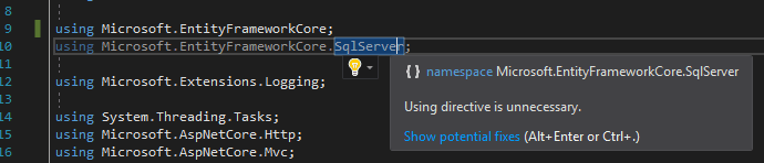 Visual Studio will prompt you to remove the dependency to SqlServer as it's "unnecessary". Don't remove it, though - you actually need it for the EF's DbContext to work in your Azure Functions!