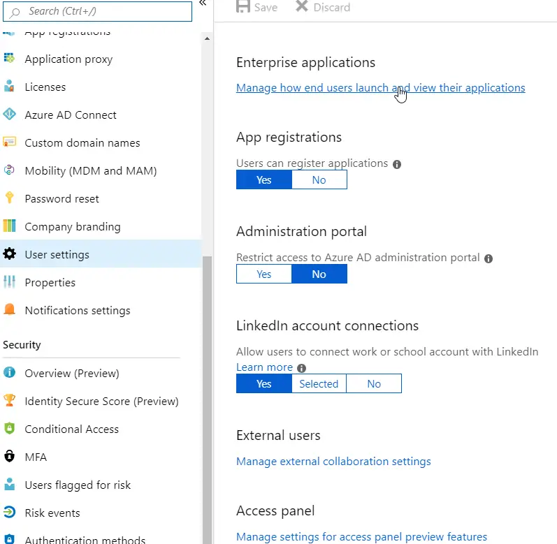 "User Settings" view for your Azure Active Directory instance in general. Accessible via Directory > Manage > User settings.