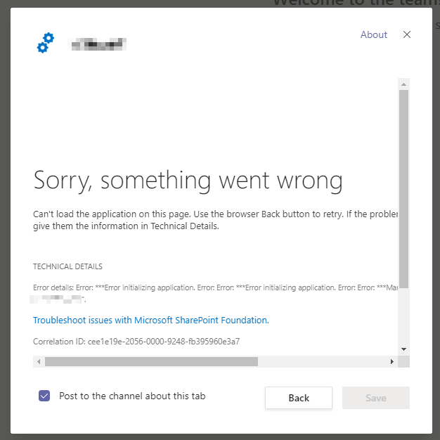 Microsoft Teams won't have any of your SPFx webpart - instead, it throws a "Sorry, something went wrong", and "Error details:   Error: ***Error initializing application. Error:    Error: ***Error initializing application. Error:     Error: ***Manifest not found for component id "[guid]"."