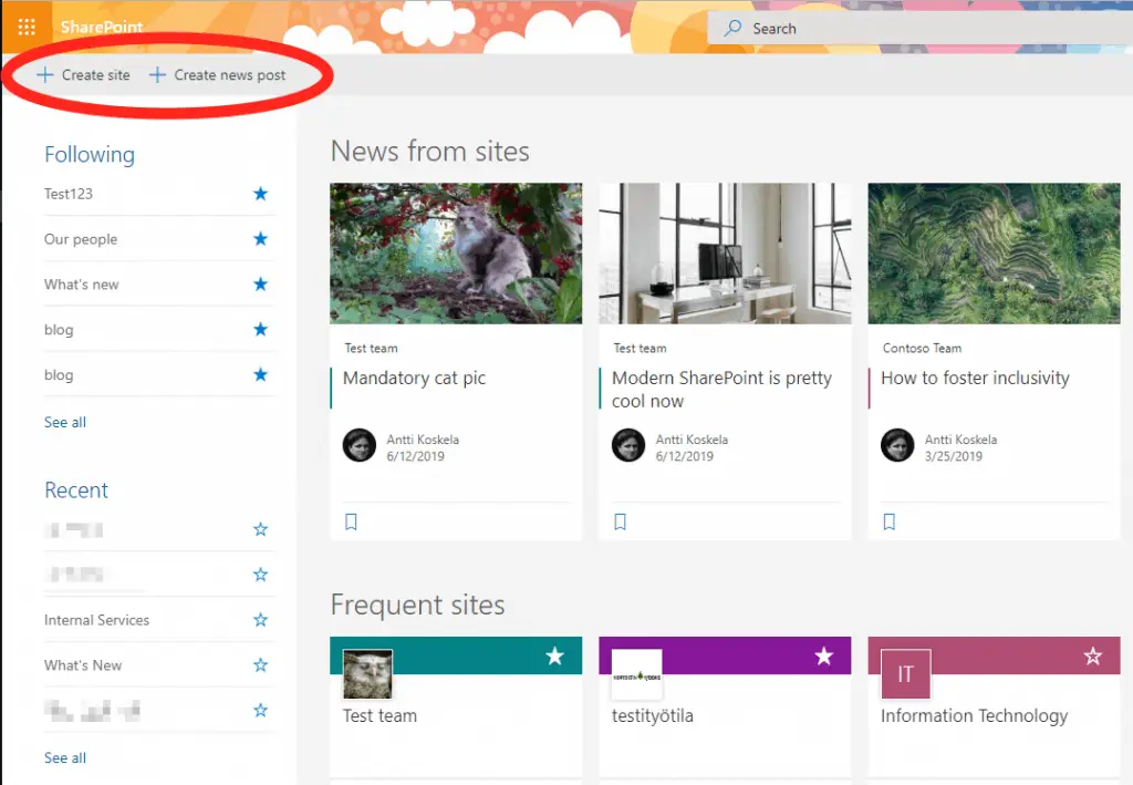 SharePoint Start page - also known as "SharePoint Home" - your landing page for "your stuff" in SharePoint.