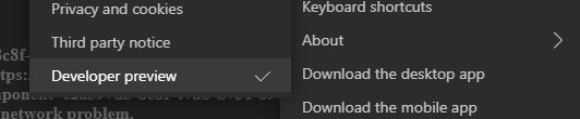 Microsoft Teams with "Developer preview" or "Developer mode" enabled.