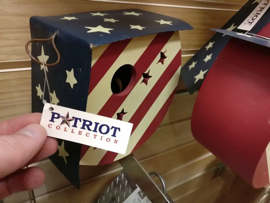 "Welcome to America! Here's your Patriot-branded birdhouse in the colors that won't run."