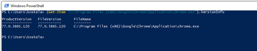 The PowerShell one can use to find out the Chrome version on a machine.