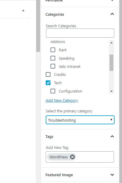 When you're done laughing at my categories, observe the tags & categories area, and see if that's what you're missing. Because that's the point of this picture.