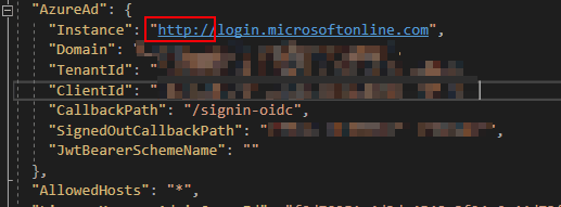 Misconfigured Azure Active Directory authentication in a .NET web app - you can't use http instead of https for the authentication endpoint (login.microsoftonline.com)!