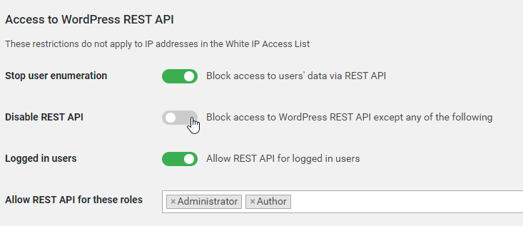 How to limit access to the REST APIs using WP Cerber (or similar) WordPress plugin.