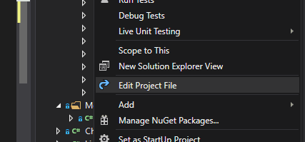 "Edit Project File" in Visual Studio Solution Explorer